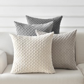 ANBURG Boho Cushion Cover, 40 x 40 cm, Grey Corduroy, Set of 4, Grainy Colour Gradient Cushion Covers, Corduroy Decorative Cushion Cover for Living Room, Decorative Bedroom Cushion Cover, Sofa