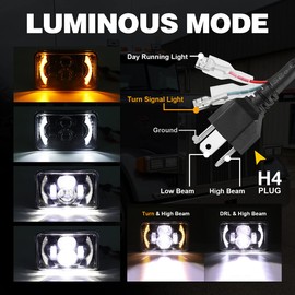 2PCS 120w 4x6 Inch LED Headlights with DRL Turn Singal Hi/Lo Sealed Beam Rectengular Approved Replacement H4651 H4652 H4656 Compatible with Trucks Peterbilt Kenworth FORD GMC DODGE TOYOTA BUICK