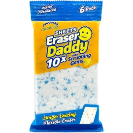 Scrub Daddy Scrub Daddy Eraser Daddy Sheets - 10x More Durable Than Traditional Erasers with Scrubbing Gems - Removes Dirt, Scuffs & Stains - Water-Activated (6 Pack)