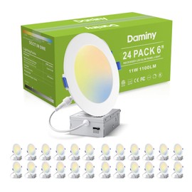 DAMINY 24 Pack 6 Inch LED Recessed Lighting with Junction Box,5CCT,Ultra-Thin Recessed Light,11W 1100lm, Dimmable Canless Wafer Ceiling Light, High Brightness - ETL