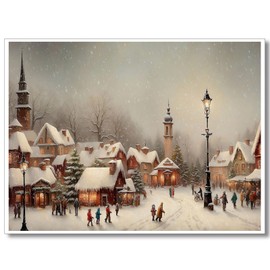Huabsad Vintage Christmas Canvas Wall Art Retro 19th Century Snow Winter Village Landscape Famous Oil Painting Art Work Prints Farmhouse Aesthetic Wall Decor 16x24in Unframed