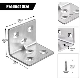 GothicBride Pack of 30 Stainless Steel Angle 30 x 30 x 38 mm, Angle Connector Angle 90 Degrees, Angle Small Mounting Angle for Wooden Tables, Chairs, Furniture