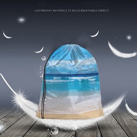 Beabes Summer Beach Drawstring Bags Backpack Bag Blue Ocean Coastal Nautical Theme Seascape Holiday Sea Water Time Sport Gym Sack Drawstring Bag String Bag Yoga Bag for Men Women