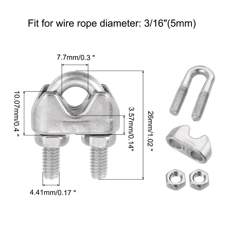 sourcing map M5 Wire Rope Accessory Set for 3/16" Dia