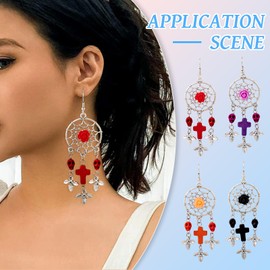 FASHEWELRY 4 Pairs Dream Catcher Gemstone Earrings for Women Bohemian Western Jewelry Earrings Turquoise Cross Gemstone Bead Wind Chime Dangle Drop Earrings for DIY Women's Jewelry, Brass, Turquoise