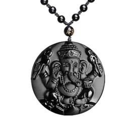 Black Obsidian Elephant Necklace Fortune Ganesha Protection Pendant Healing Crystal India Elephant God Amulet Spiritual Gifts For Men Women