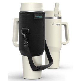 RANGLAND Leak-proof 40 oz Tumbler with Handle and Carrier Bag, Spill-proof Insulated Water Bottle Cup with Sport Straw Lid and Padded Hand Strap, Neoprene (Light Cream)
