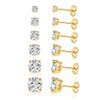 6 Pairs 14K Yellow Gold Plated Round Cut Clear Cubic