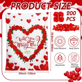 Dunzy Proposal Blanket and 2, 000 Artificial Rose Petals 60 x 80 Inches Wedding Proposal Kit Will You Marry Me Blanket for Engagement Decoration