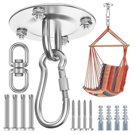 Heavy Duty Ceiling Hook 360°Rotate Heavy Duty Hooks for Hanging 304 Stainless Steel Swivel Hammock Hooks Swing Hook for Ceiling Wooden Porch, Gym Yoga Suspension Hooks Swing kit With 450 kg Capacity