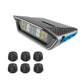 Autolizer V-3 TPMS Tire Pressure Monitoring System - Solar Charging and USB Charging, LCD Display Tire Pressure Real-Time Monitor, 6 Alarm Modes with 6 External Wireless Sensors for RV, Trailer, Truck