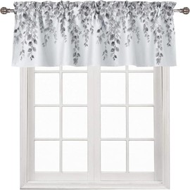 Valances for Windows Gray Eucalyptus Leaf Rod Pocket Bathroom Valance Window Treatments Curtains for Kitchen Laundry Basement Windows 54 x 18 inch