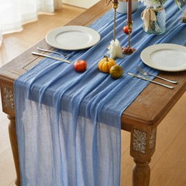 Sioipioi 10Ft Cheesecloth Table Runner 35x120 Inch Gauze Table Runner Cheese Cloth Long Table Runner Romantic Table Runner for Wedding Bridal Shower Birthday Party Table Decor (Dusty Blue, 1 Pack)