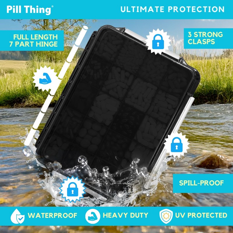 20 Compartment Large Pill Case with Airtight Seal - Silicone