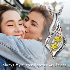 POPKIMI Sister Necklace Sterling Silver Fashion Jewelry Gifts for Women Friend Female Friendship Lasts Forever (11-Nov-Always My Sister Forever My Friend)