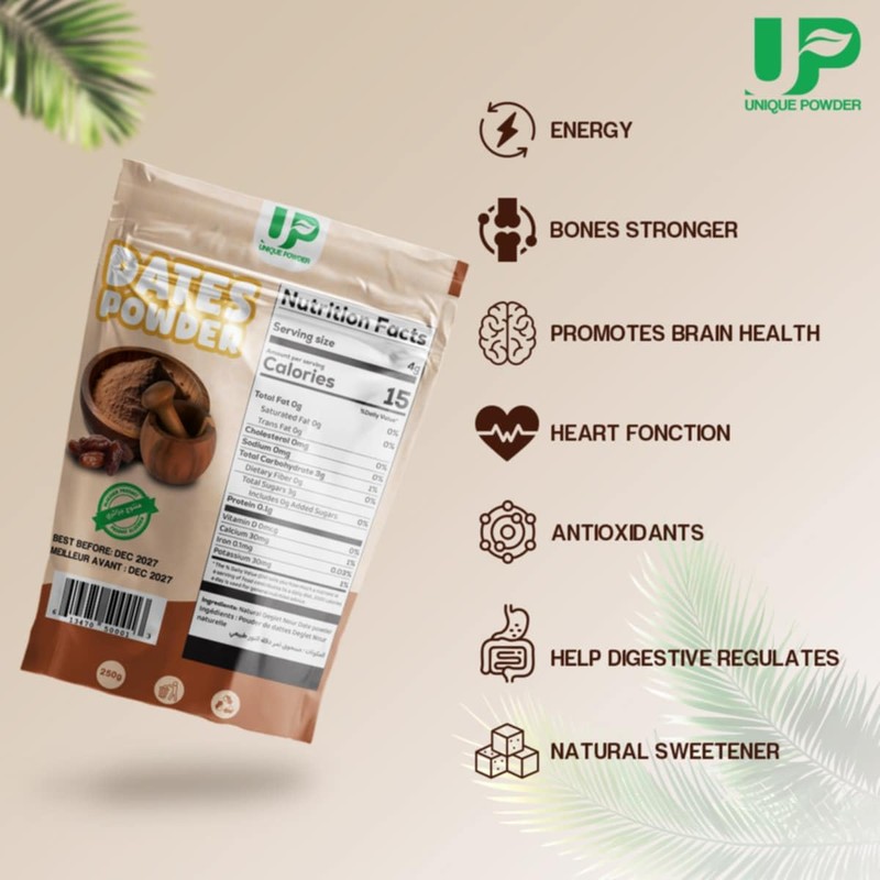 Unique Powder 100% Natural Date Powder, Bio Naturally Dried, Sugar