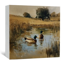Vintage Farmhouse Mallard Duck Decor Signs, Mallard Duck Gifts, Rustic Cottagecore Farm Animals Wooden Box Sign for Home Bedroom Desk Table Shelf 5x5 Inch