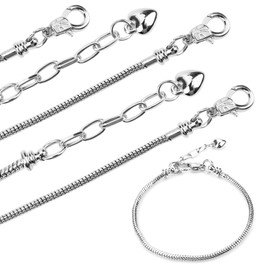 Abeillo 6 Pieces Snake Chain Bracelets for Jewelry Making, 7.87 Inch Bracelet Chains Charm with Heart Lobster Clasp Extender Chain DIY Bracelet Chain for Women Jewelry Making (Silver)