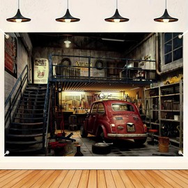 HANYING 7x5ft Old Auto Repair Shop Backdrop,Retro Garage Photographic Background,Mechanic Classic Car Theme Birthday Party Decor Supplies Portrait Studio Props HY013DX