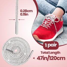 BEIQIYA 2pcs Glitter Rhinestone String, Bling Hoodie Drawstring Replacement, Sparkly Crystal Round Shoelaces for Sweatpants Shorts Shoes Bags Dresses Hoodies Bags- White