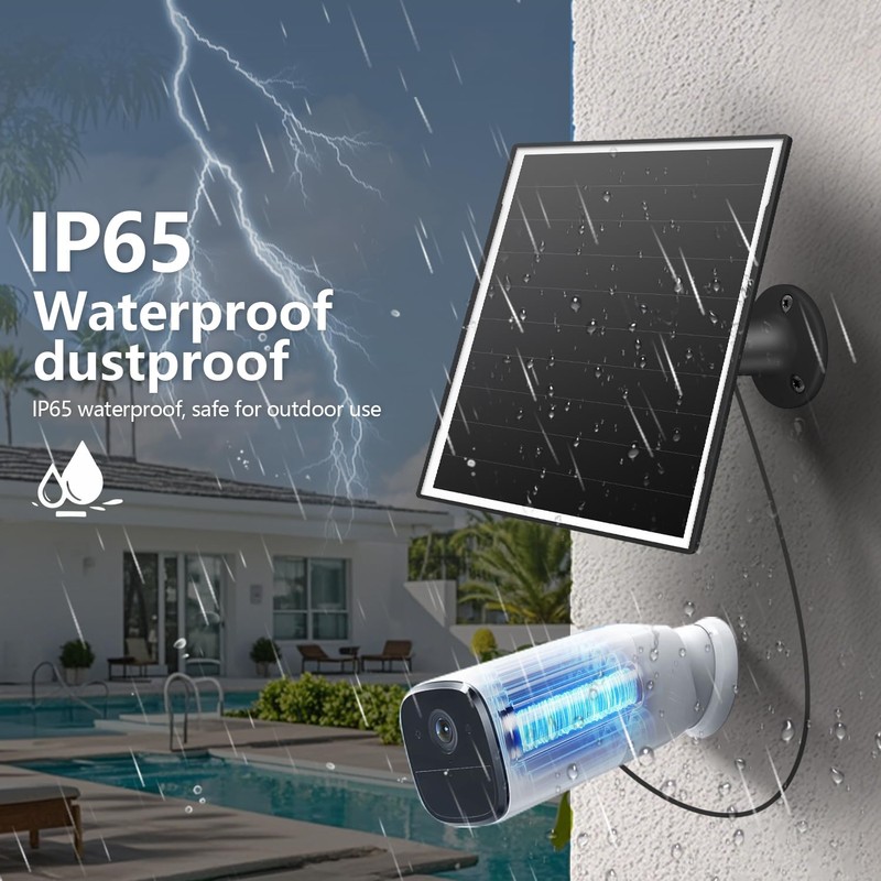 8W Solar Panel for Outdoor Security Camera, 5V Micro USB&