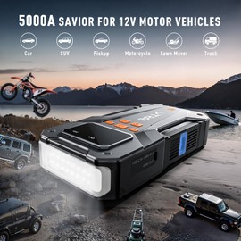 UTRAI 5000A 150PSI Jump Starter with Air Compressor, 12V Portable Jump Box (All Gas/10L Diesel), Jump Pack with LED Light, Car Jumper with Jumper Cables, Storage Case Included