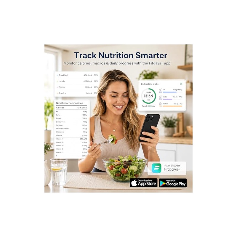 KitchenTour Smart Food Scale with Nutritional Calculator, Bluetooth App for