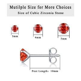 Silver Stud Earrings for Women - S925 Sterling Silver Cubic Zirconia Stud Earrings Set | Hypoallergenic Earring July Birthstone Ruby Wedding Birthday Chritsmas Jewellery Gift, Size: 3mm/4mm/5mm