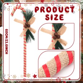 Lineshading 6 Pcs Christmas Giant Candy Cane Decorations 23.62 Inch Red White Large Candy Decor with Bells and Artificial Pine Needles Christmas Tree Hanging Ornaments for Xmas Indoor Party Decoration