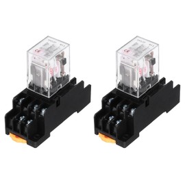 MECCANIXITY 2Pcs AC 24V Electromagnetic Power Relay, 11-Pin 5A Power Coil Relay with LED Indicator and Socket Base DPDT 3NO 3NC - MY3NJ for Industrial, Home Appliances and DIN Rail System