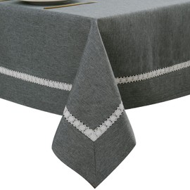 EHouseHome Heavy Duty Fabric Tablecloth with White Lace-Waterproof/Wrinkle Free/Stain Resistant/Oil Proof-for Dining,Indoor&Outdoor,Wedding,Holiday,Grey,Rectangle 52x70Inch