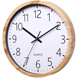 NUOVO 12 Inch Imitation Wooden Round Wall Clock, Living Room, Bedroom, Kitchen, Quiet, No Ticks, Minimalist Modern Retro Wall Clock (30 cm 12 Inches)