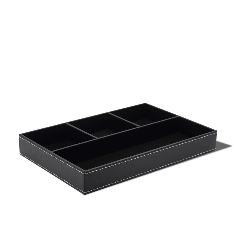 4 Compartments Leatherette Valet Tray Desk Dresser Top Organizer Box