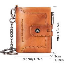 Karlak Men's Leather Wallet,Mens Wallet with Chain Genuine Leather Bifold Wallet Multifunction Anti-Theft Multi Card Wallet Card Coin Organizer with Snap