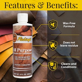 Fiebing's Leather Cleaner & Conditioner (8 oz) - All Purpose Wax-Free Color Safe Formula Protects & Strengthens All Leather - Prevents Molding, Cracking, Water Spots & Salt Stains on Car, Shoe, Purse