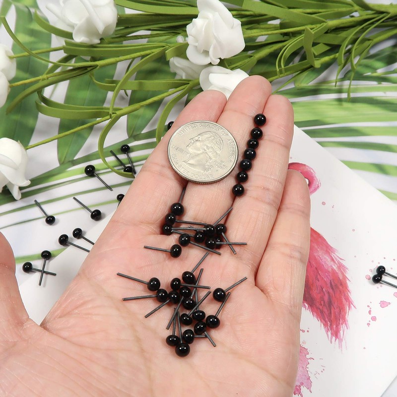TOAOB 150pcs Black Glass Eyes 4mm Beans Needle Doll Eyeballs