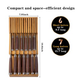 Bamboo Kitchen Drawer Knife Block, In drawer Knife Holder, Knife Drawer Organizer fit for 13 knives