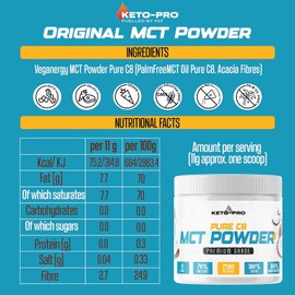 Keto-Pro MCT Powder 250g | Most Ketogenic of All MCT's | Purest, Premium C8 Keto Creamer Ideal in Coffee | Suitable for Paleo & Vegan Diets | Gluten & Palm Oil Free | Pure Caprylic Acid