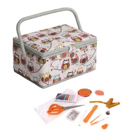 Hobby Gift Exclusive Pre-filled Sewing Box Craft Storage Box with 94 Pieces Sewing Kit Included, 18.5 x 25.5 x 14.5 cm, Owl