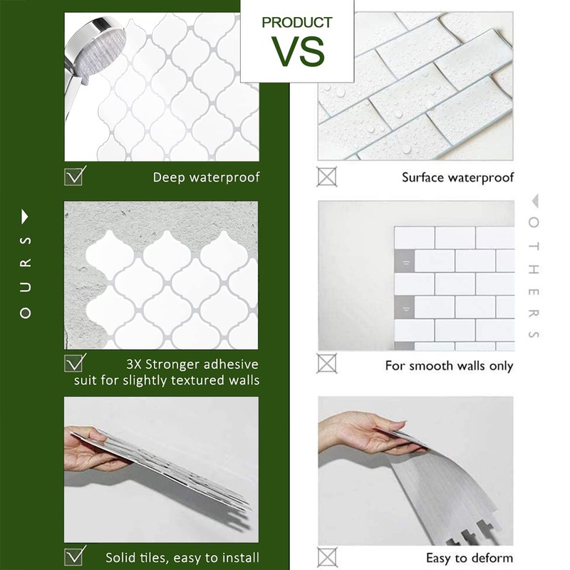 STICKGOO Arabesque Tile Peel and Stick Backsplash, 12”X12” Backsplash Tile
