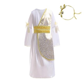 Lito Angels Ancient Greek Roman Goddess Costume Fancy Dress Up Outfits with Gold Laurel Wreath Headband for Kids Girls Age 7-8 Years, White (Tag Number 0M)