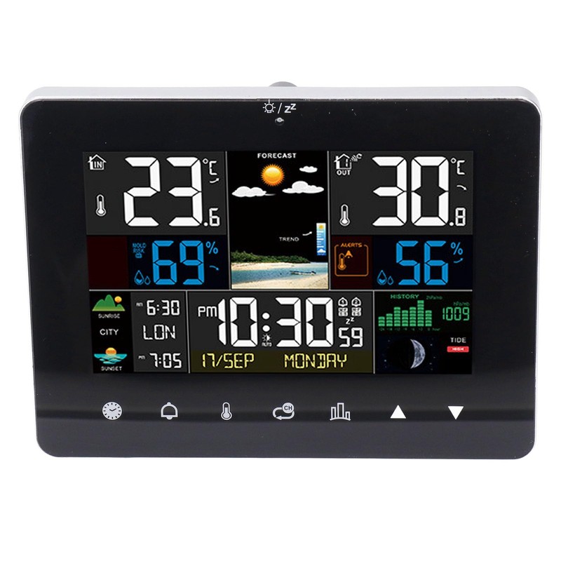 Wireless Weather Calendar Clock Color Touchscreen Display RF Sensor Temperature