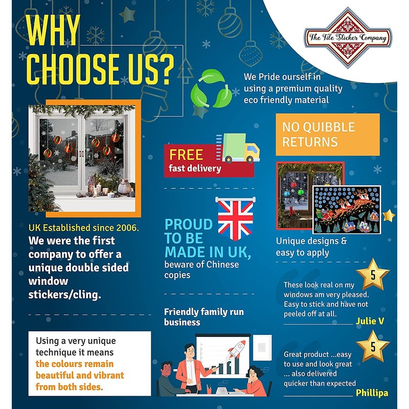 Christmas Stained Merry Christmas Bauble Snowflake Window Stickers Cling (Merry