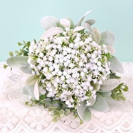 SEMONONIA Artificial Babys Breath Bridesmaids Bouquets Set of 4-7 Inch White Fake Gypsophila Bouquet for Bridesmaid, Real Touch Small Bouquet for Bridesmaids Wedding Bridal Shower Centerpieces