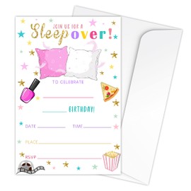 Zodvery Sleepover Birthday Party Invitations Cards - Slumber Party Supplies for Kids, Boys or Girls - 20 Fill in Birthday Party Invitations and 20 Envelopes set/04