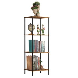 Tall End Table 4 Tier Wood Skinny Side Table Living Room with Storage Shelf Nightstand Bedside Table Plant Stand for Bedroom Office Dorm, Rustic Brown