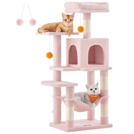 Feandrea Cat Tree, 44.1-Inch Cat Tower for Indoor Cats, Multi-Level Cat Condo with 4 Scratching Posts, 2 Perches, Hammock, Cave, Jelly Pink UPCT261P01