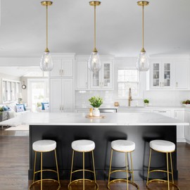 SADUENFR Brushed Gold Pendant Lights Kitchen Island 2 Pack, Modern Glass Pendant Light Fixtures with Hammered Glass and Rods, Adjustable Brass Hanging Light for Kitchen Sink Dining Room Bathroom