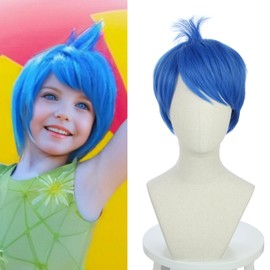 WAVELNM Kids Blue Wig with Bangs Child Short Bob Wig Blue Funny Wig for Girls Kids Cosplay Wig Synthetic Wigs with Wig Cap