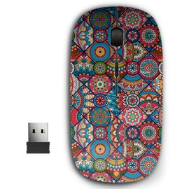 KAWAMOUSE 2.4G Ergonomic Portable USB Wireless Mouse for PC, Laptop, Computer, Notebook with Nano Receiver (Tile Moroccan Bohemian)